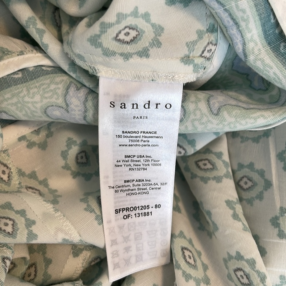 Sandro Green & White Printed Shirt Dress - Picture 6 of 8